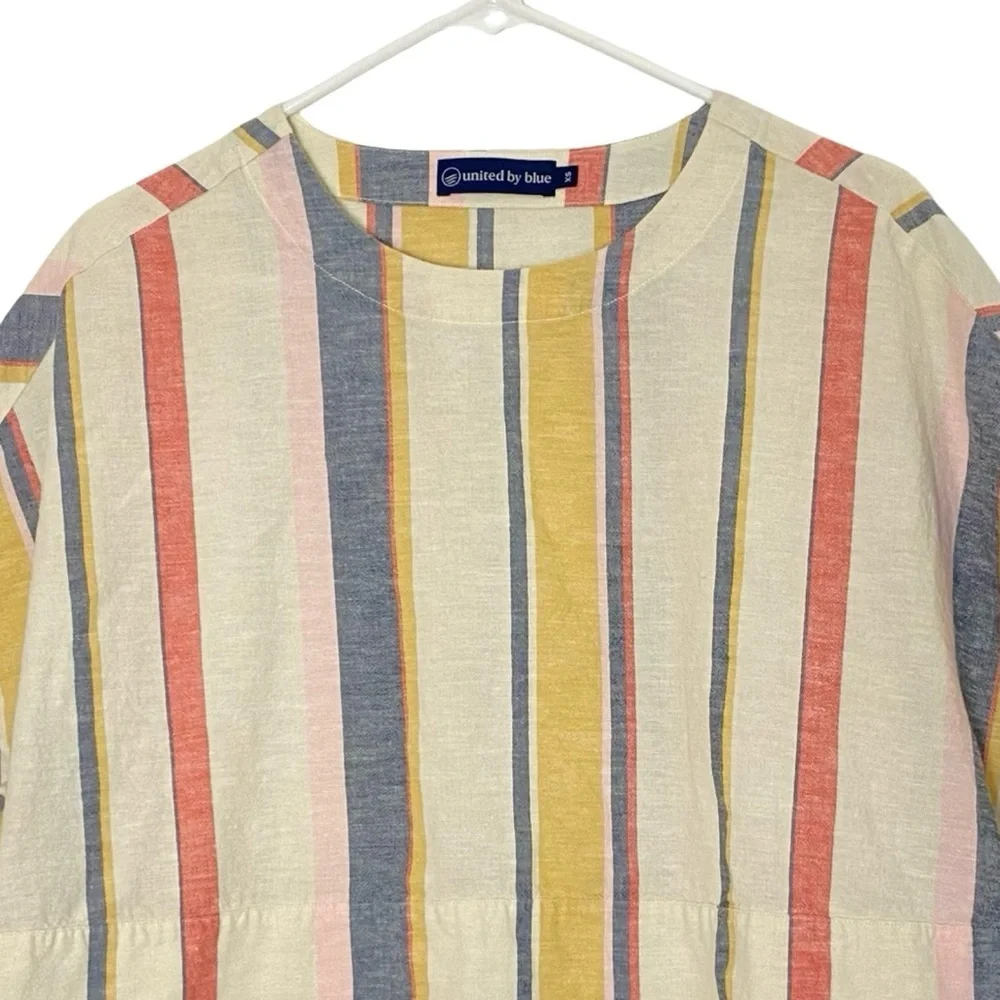 United By Blue Striped Top Blouse Womens Size XS Oversized Linen Cropped Cream - Picture 3 of 8